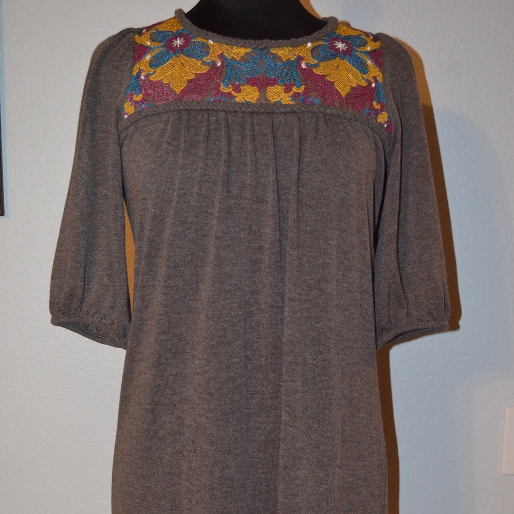 KNEE DRESS SIZE M LUCCA WOMEN'S BROWN 3/4SLEEVE